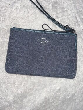 Coach Navy Signature Canvas Wristlet with Silver Logo